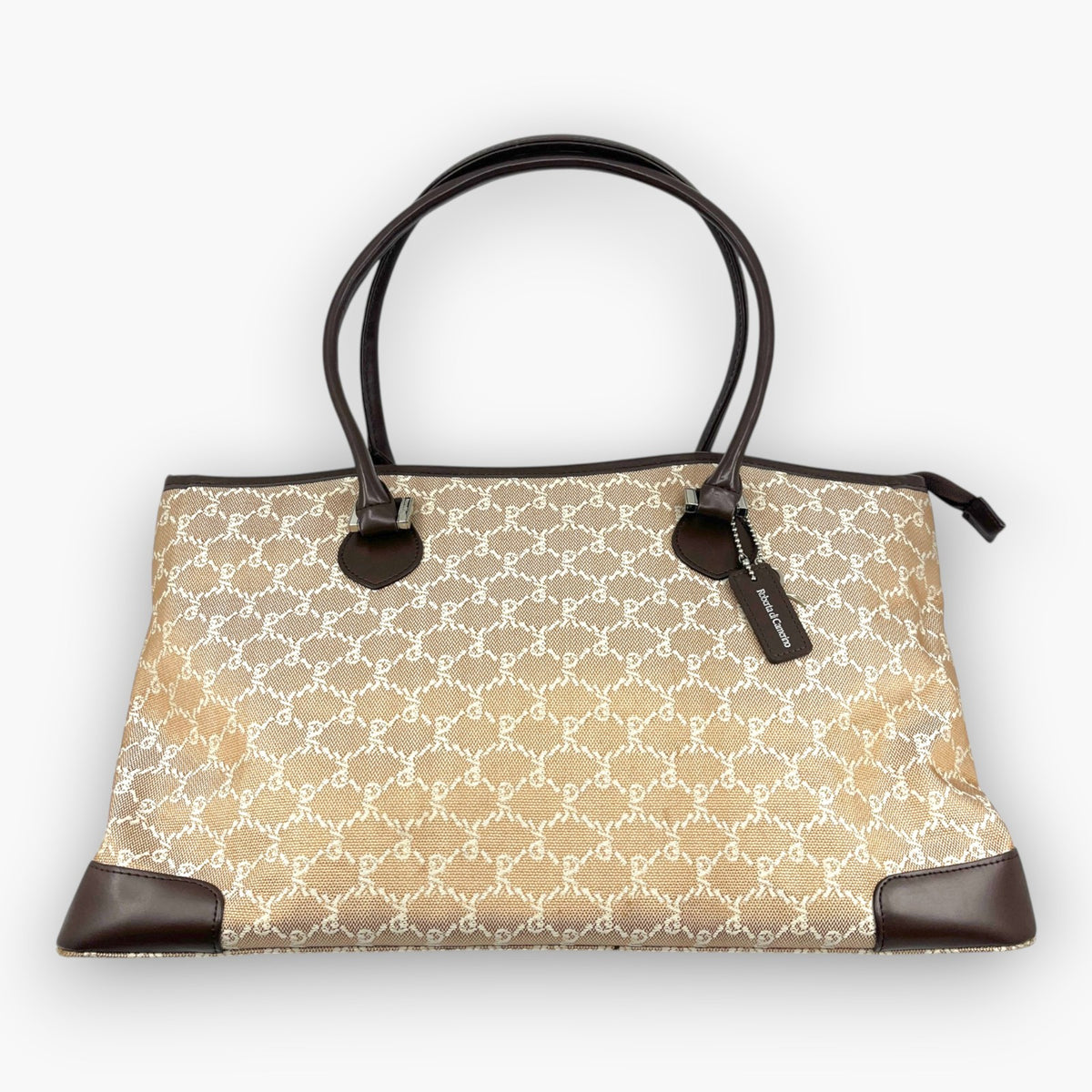 Roberta di Camerino Nylon Tote Bag Monogram Beige Brown Made in Italy Vintage