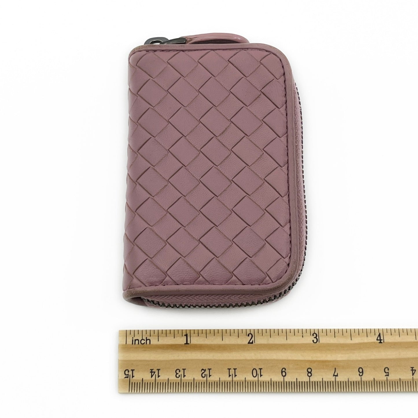 Bottega Veneta Intrecciato Leather Compact Zip-Around Wallet Pink