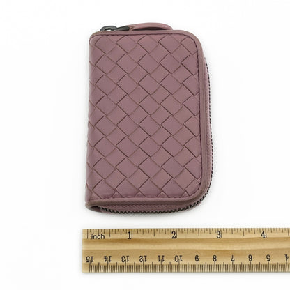 Bottega Veneta Intrecciato Leather Compact Zip-Around Wallet Pink