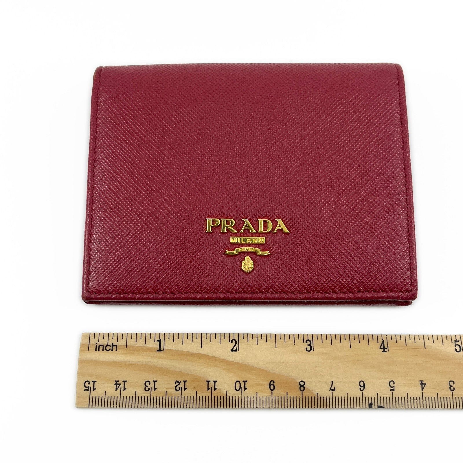 Prada Saffiano Leather Bifold Compact Wallet in Red w/ Box