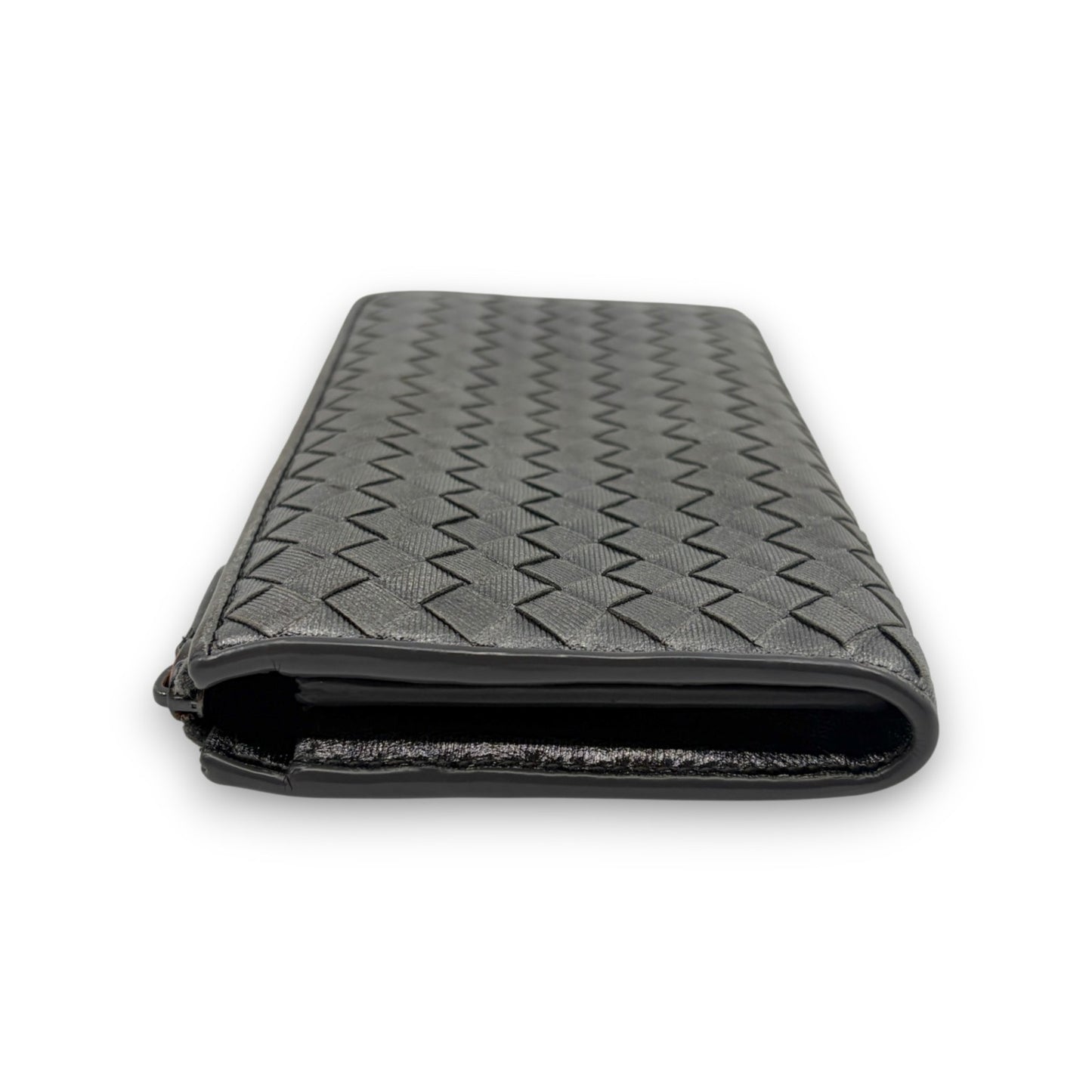 Bottega Veneta Intrecciato Long Wallet Silver Leather w/ Box
