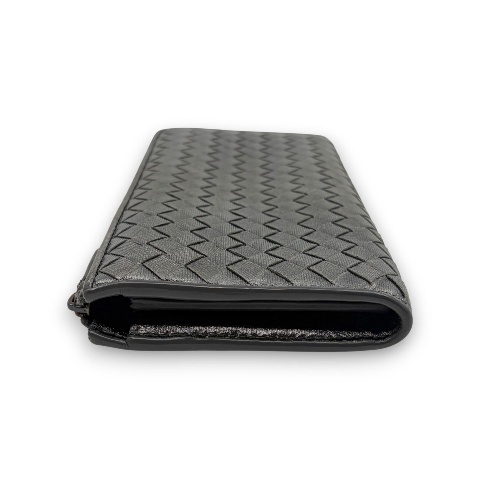Bottega Veneta Intrecciato Long Wallet Silver Leather w/ Box