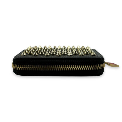 Christian Louboutin Panettone Black Leather Zip Wallet w/ Spikes Box Dust Bag