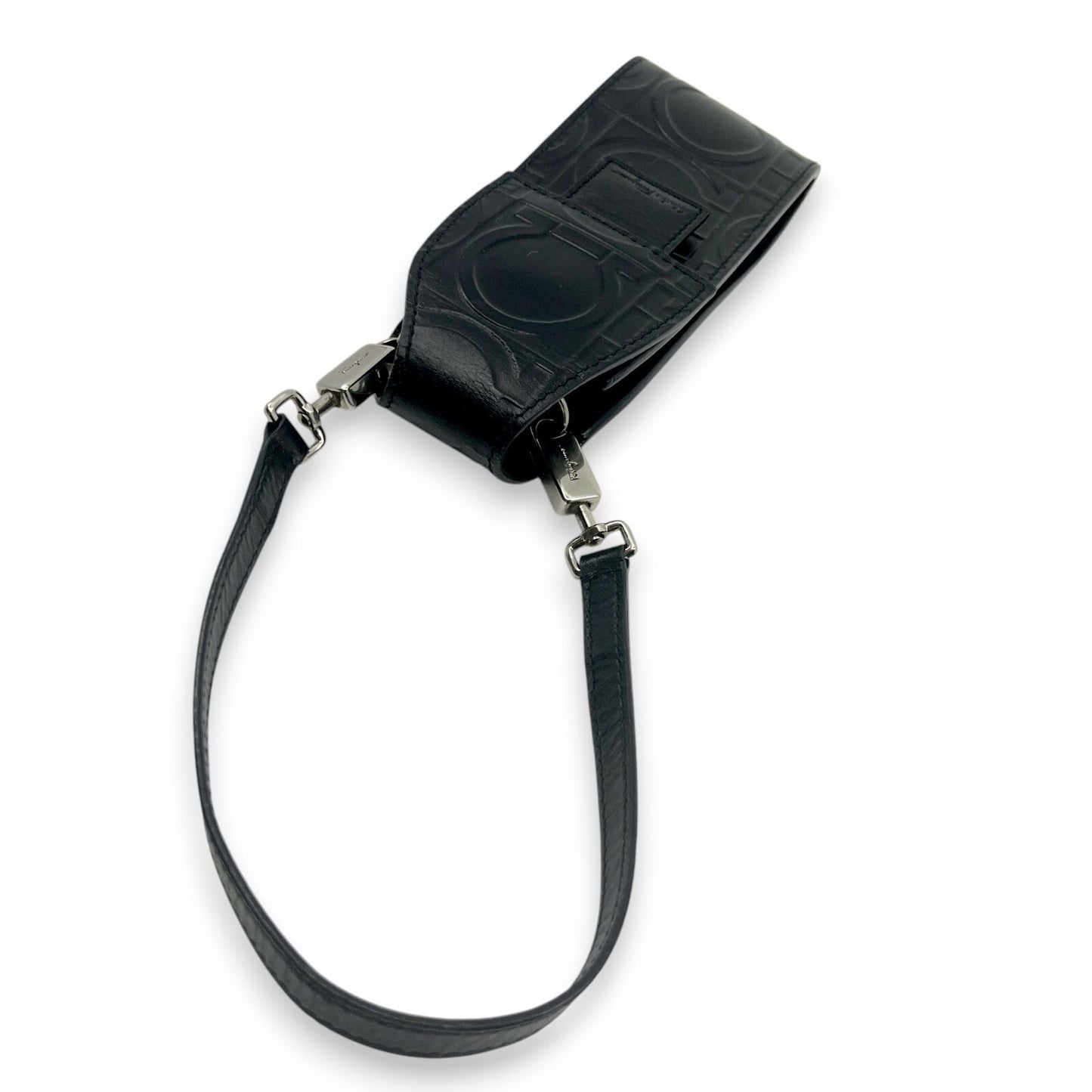 Salvatore Ferragamo Gancini Embossed Leather Mini Pouch Black  w/ Dust Bag