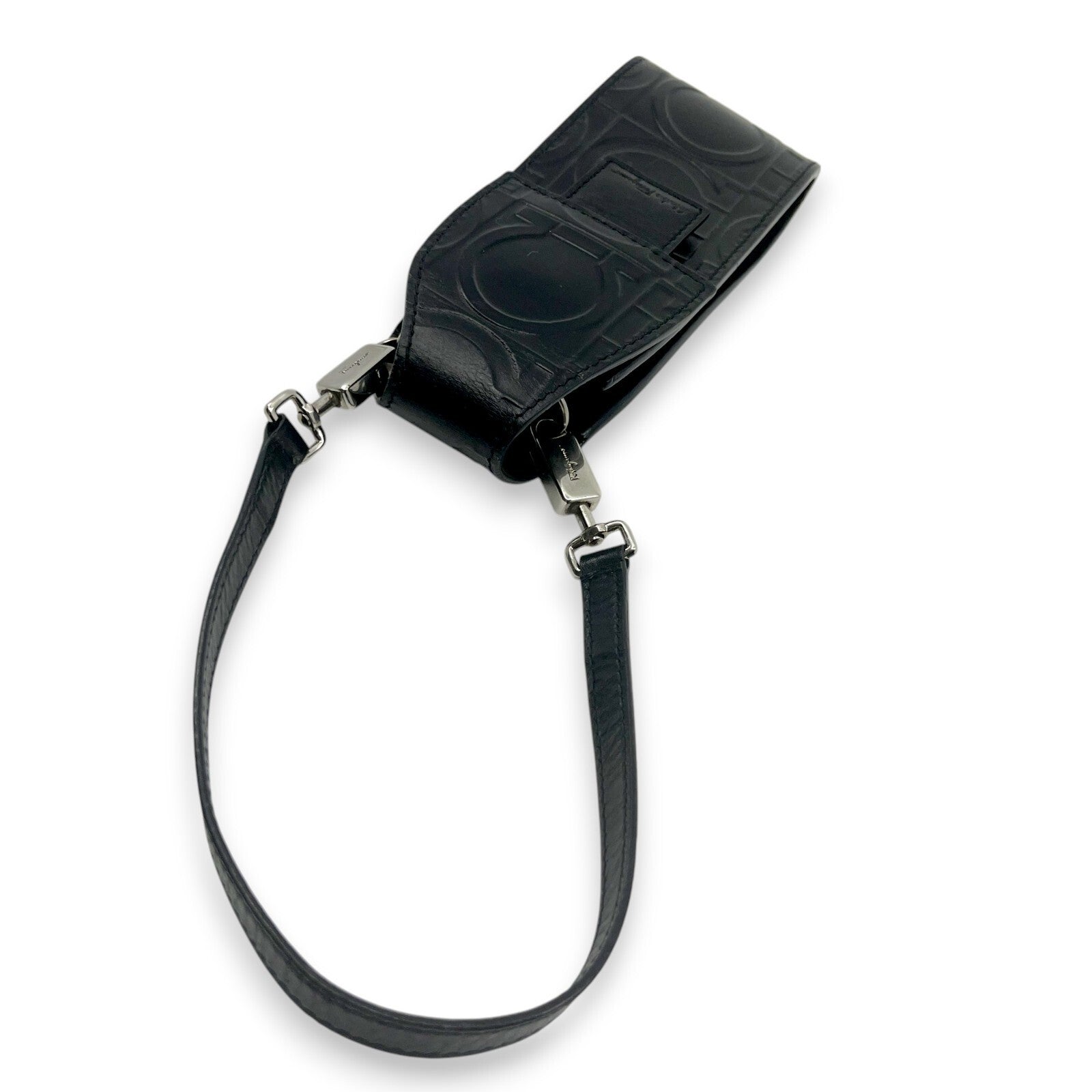 Salvatore Ferragamo Gancini Embossed Leather Mini Pouch Black  w/ Dust Bag
