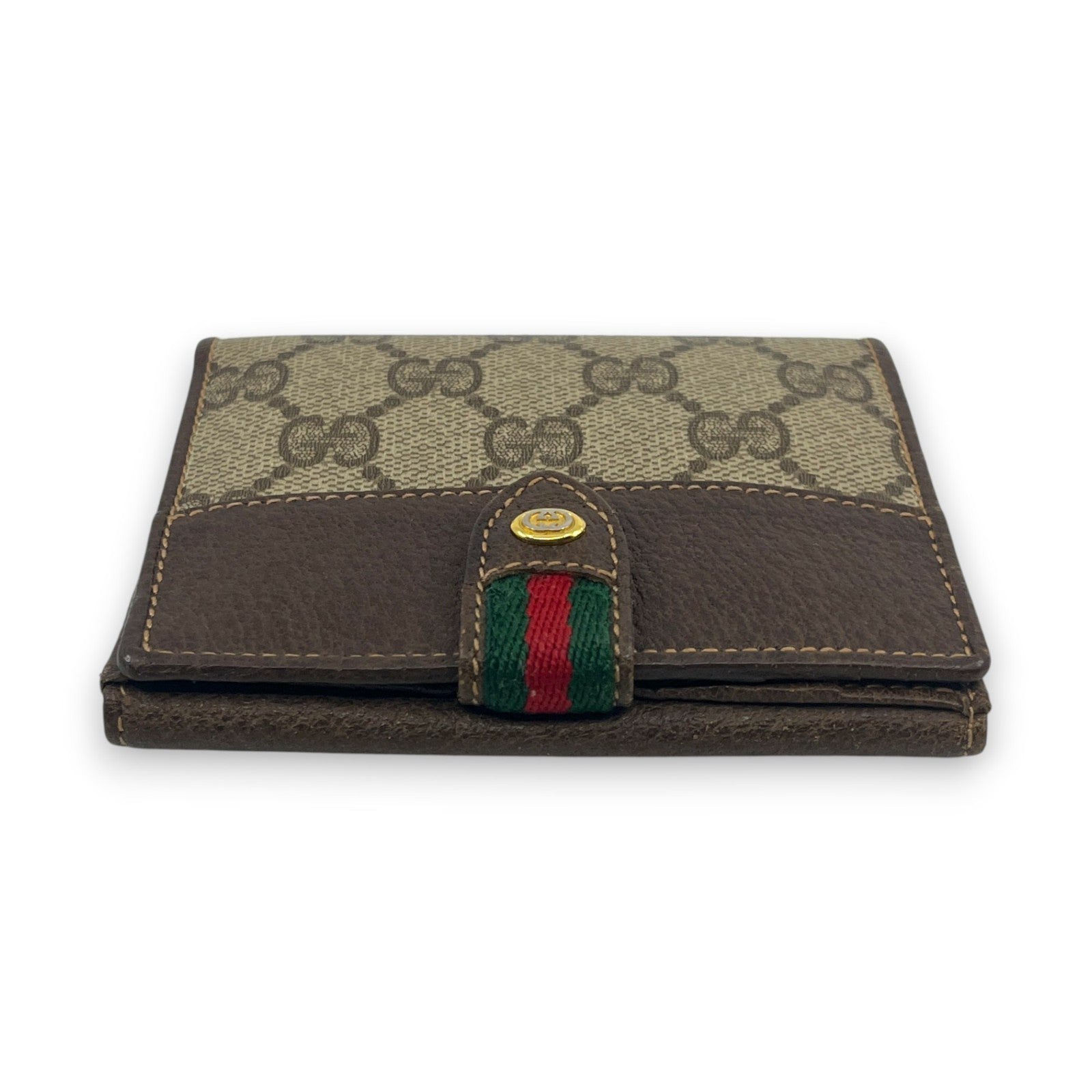 Gucci GG Supreme Canvas Web Stripe Bifold Wallet Brown Leather
