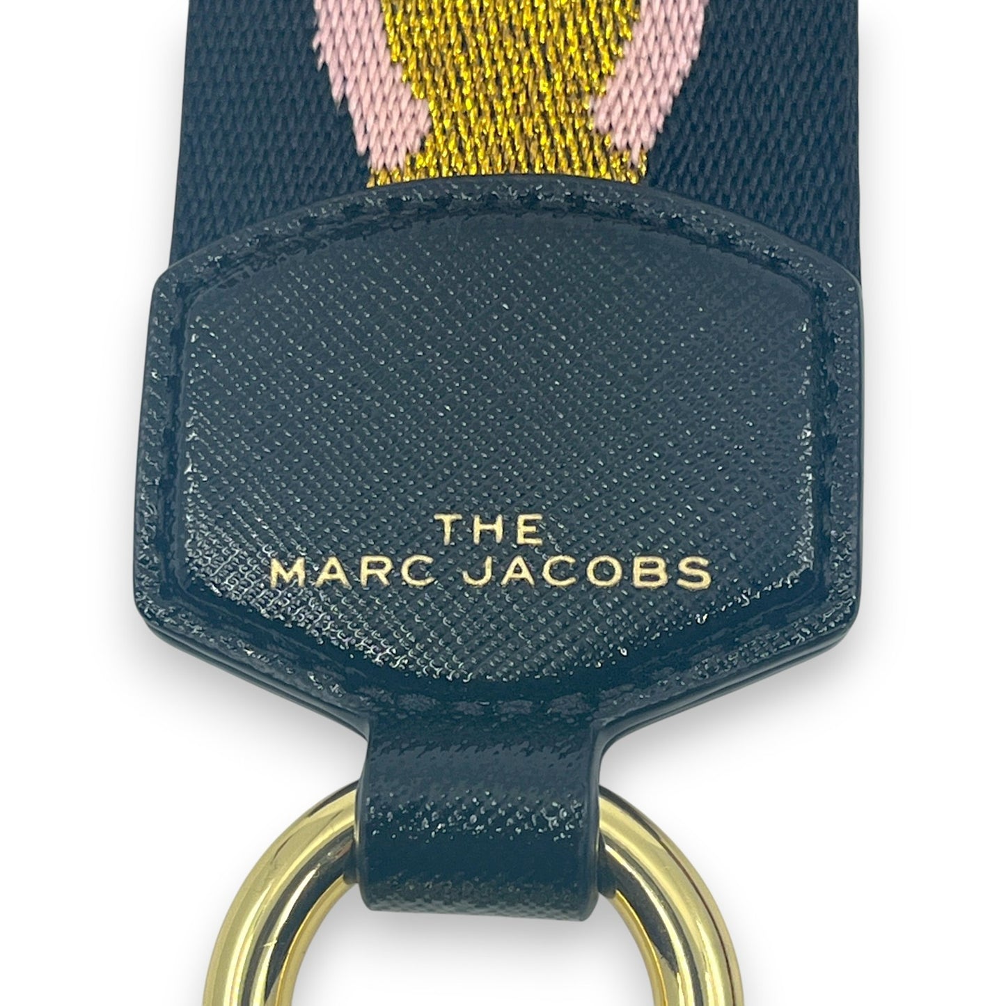Marc Jacobs Adjustable Webbing Strap Black Gold with Pink Woven Logo