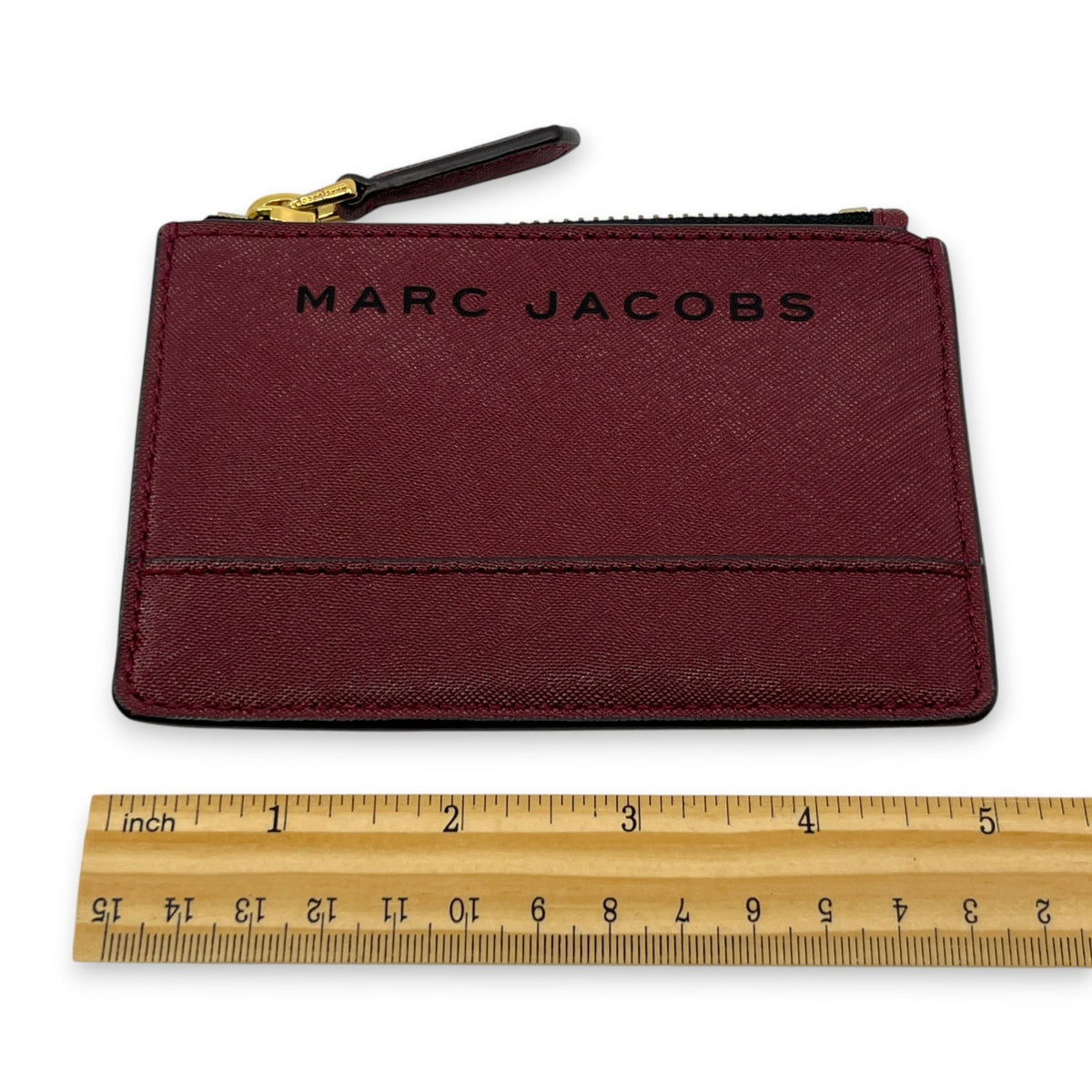Marc Jacobs Burgundy Leather Zip Card Case Wallet Key Ring ID Window