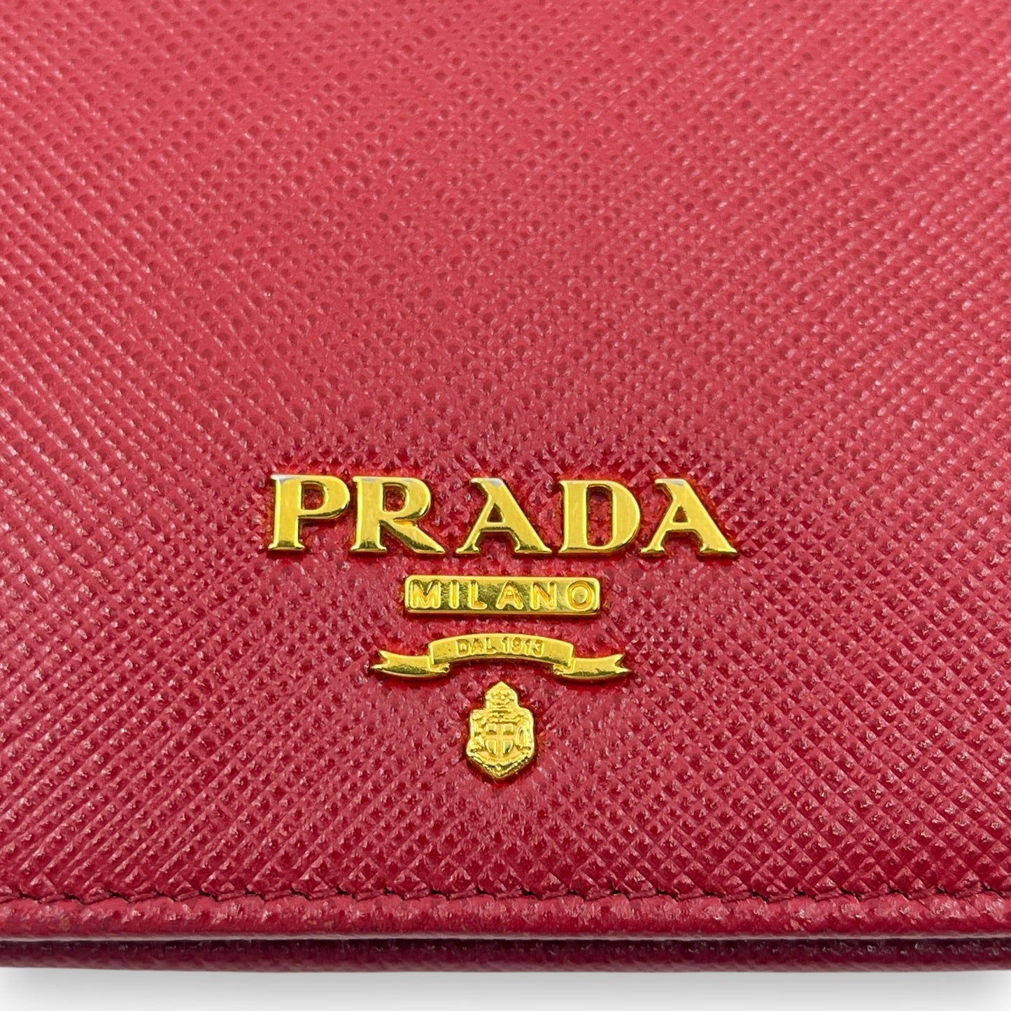Prada Saffiano Leather Bifold Compact Wallet in Red w/ Box