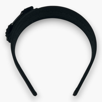 Salvatore Ferragamo Vara Ribbon Headband Crystal Black Italy W/ Dust Bag