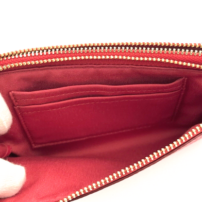 Coach Leather Double Corner Zip Wristlet Pouch in Red with Charm