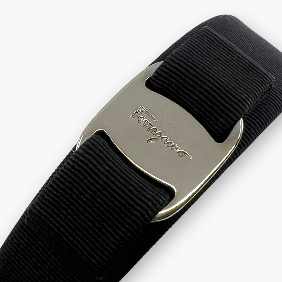 Ferragamo Vara Bow Headband Hair Band Black Silver Hardware Wide