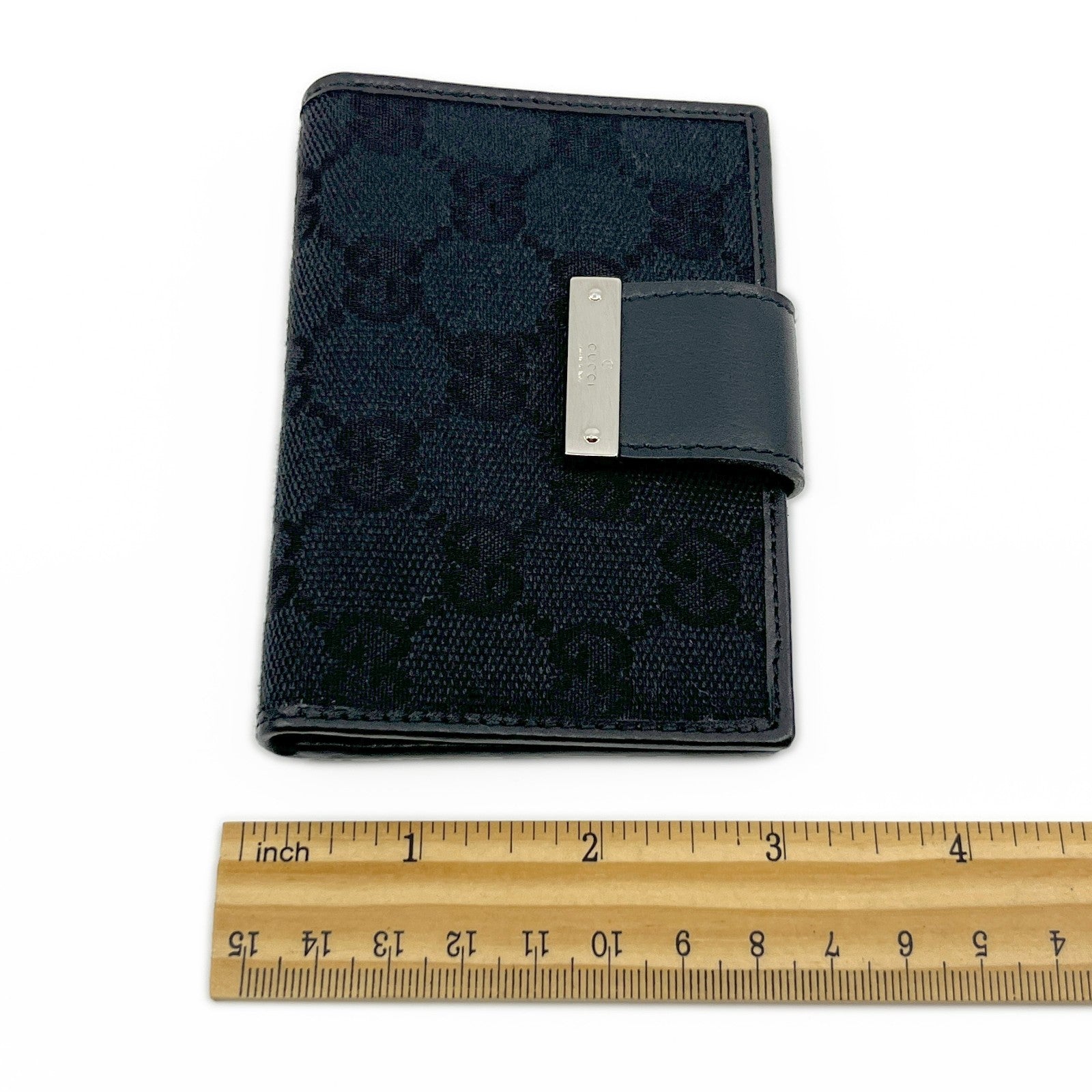 Gucci GG Canvas Card Holder Navy with Matching Leather Trim w/ Box