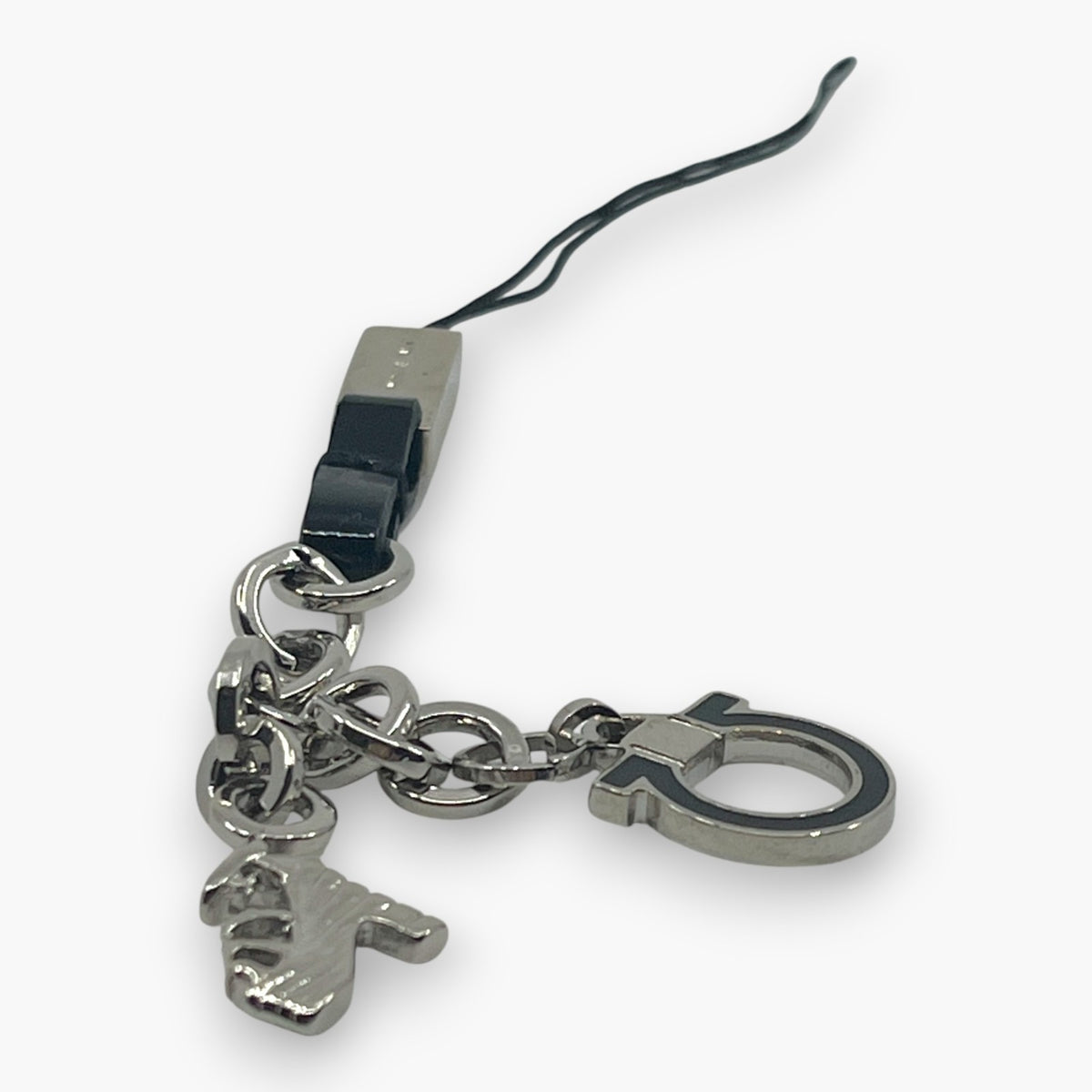 Salvatore Ferragamo Gancini Cell Phone Strap High Heel Shoe Charm Silver w/Box