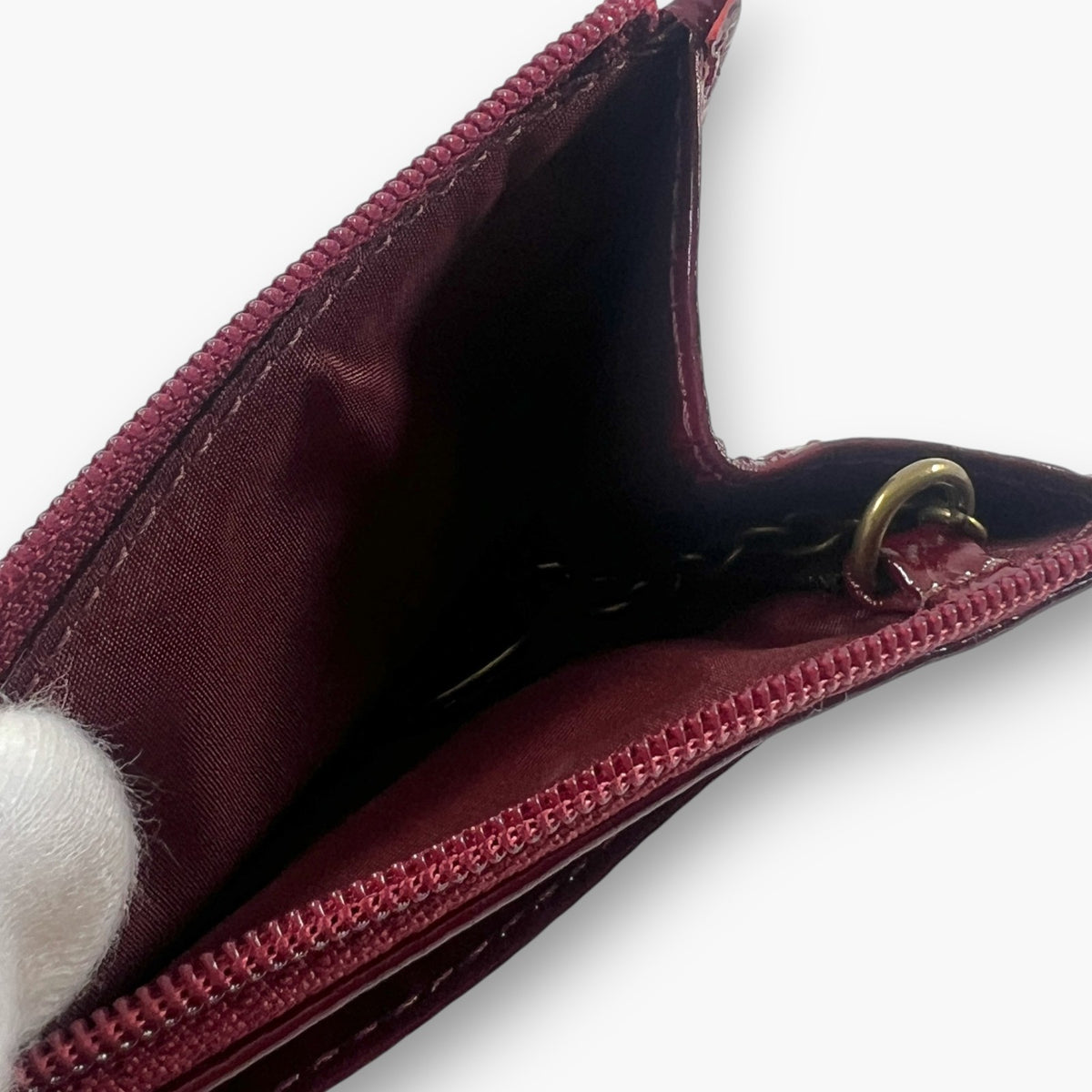 Coach Coin Case Key Ring Zip Wallet Patent Leather Burgundy