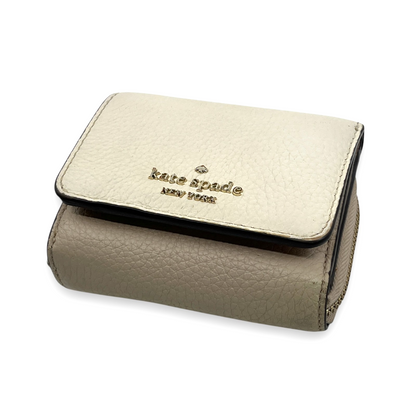 Kate Spade Off White Beige Leather Trifold Wallet Compact Zip Coin Purse