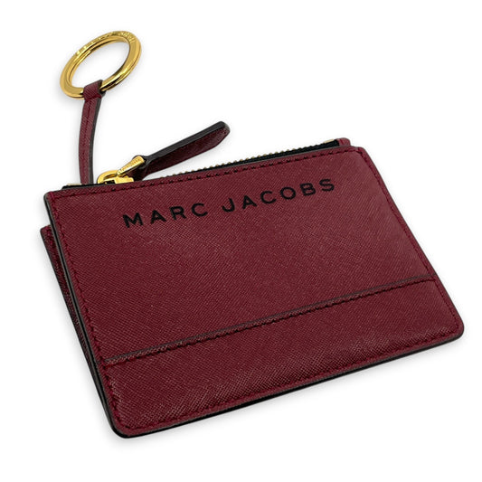 Marc Jacobs Burgundy Leather Zip Card Case Wallet Key Ring ID Window
