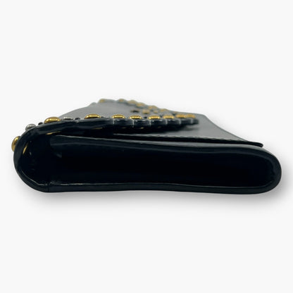 Coach Studded Scallop Flap Long Wallet Snap Closure Black Leather