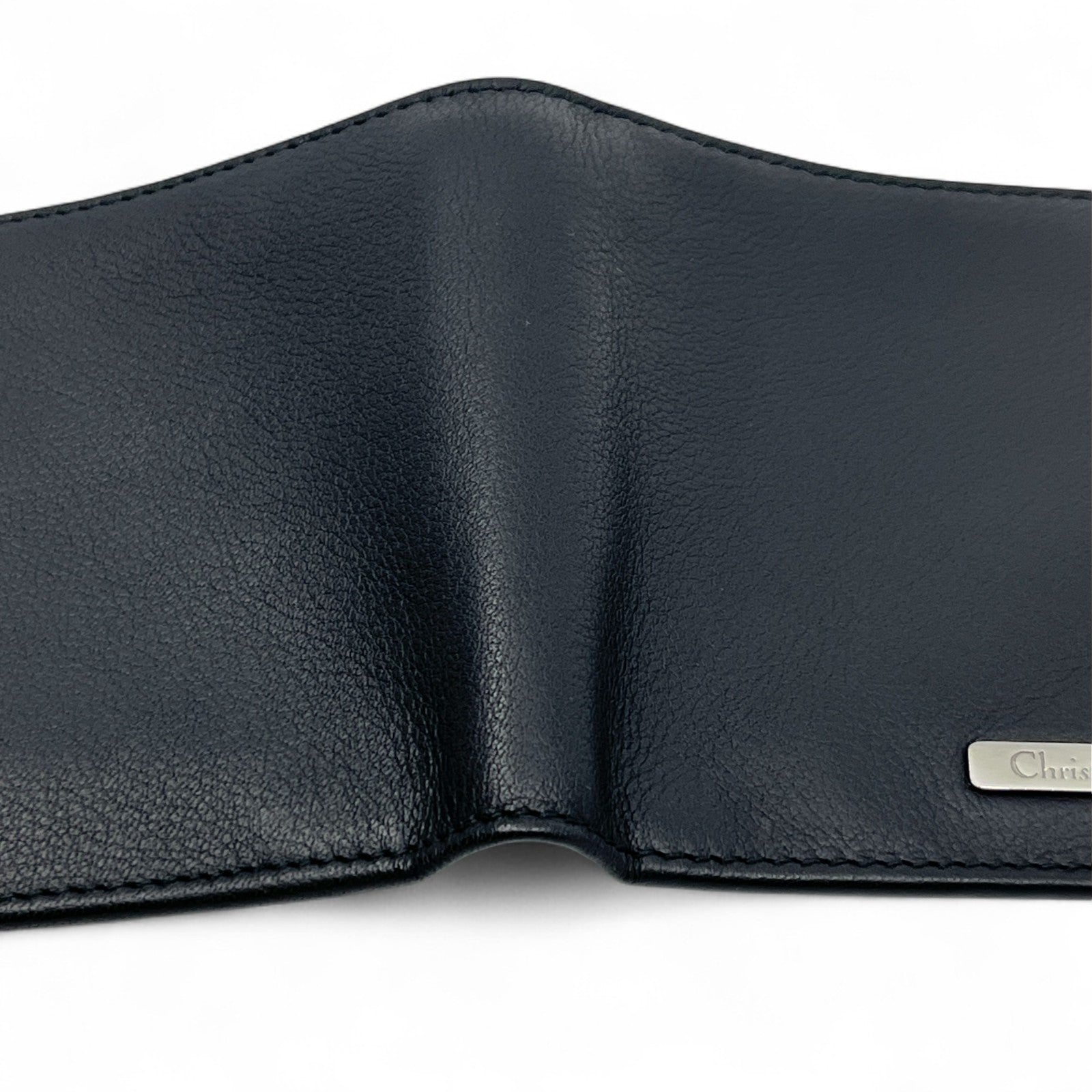 Christian Dior Black Leather Bifold Wallet with Silver Logo Plate