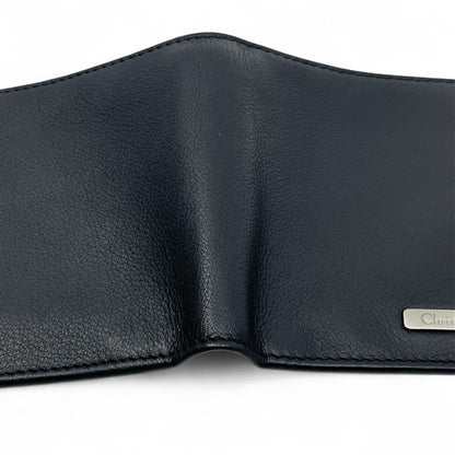 Christian Dior Black Leather Bifold Wallet with Silver Logo Plate