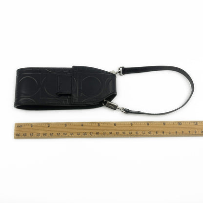 Salvatore Ferragamo Gancini Embossed Leather Mini Pouch Black  w/ Dust Bag