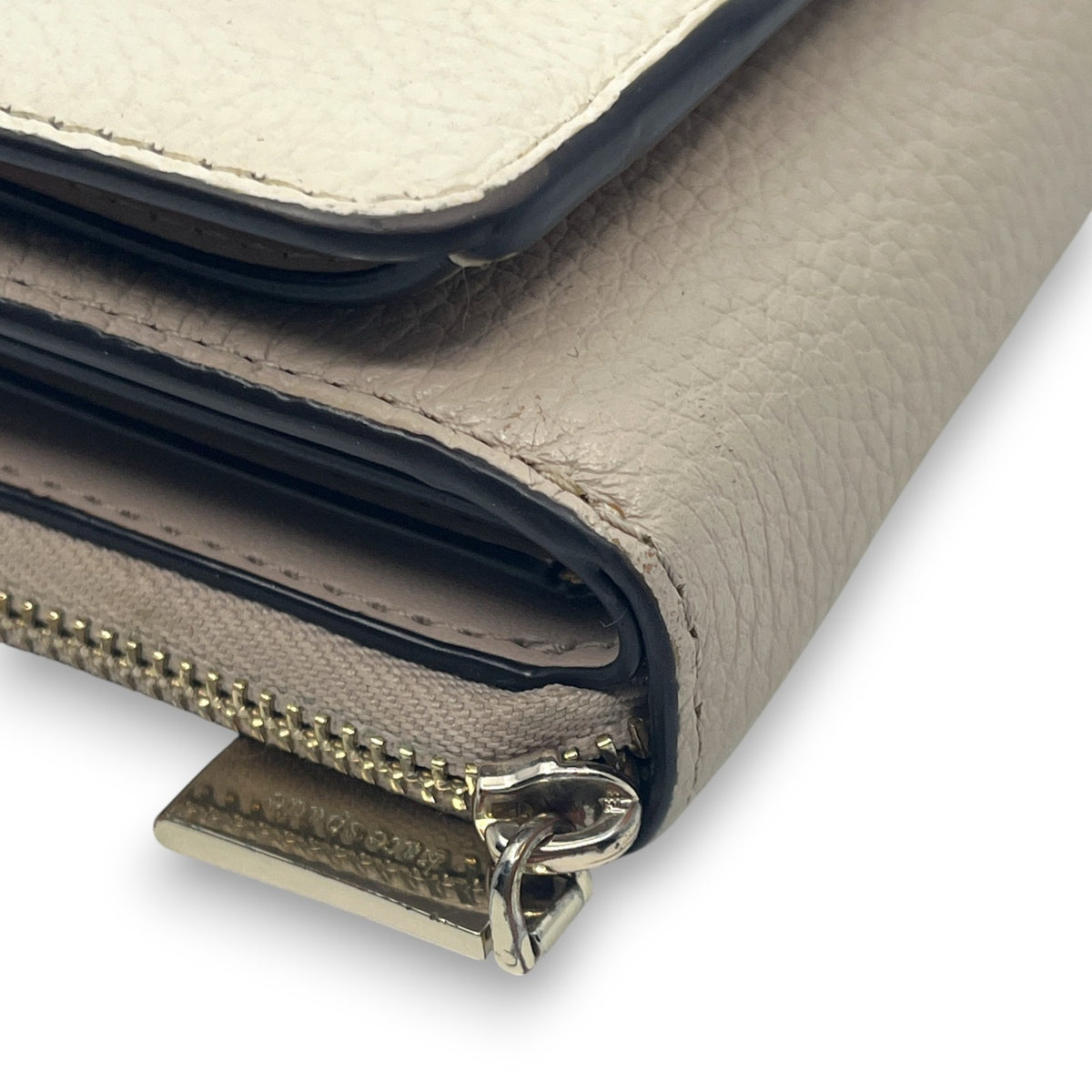 Kate Spade Off White Beige Leather Trifold Wallet Compact Zip Coin Purse