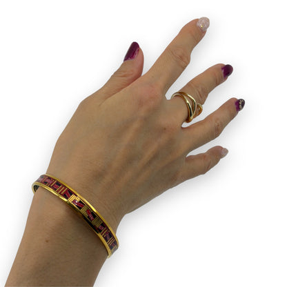 Hermes Enamel Bracelet Bangle Émail PM Gold Black w/ Box