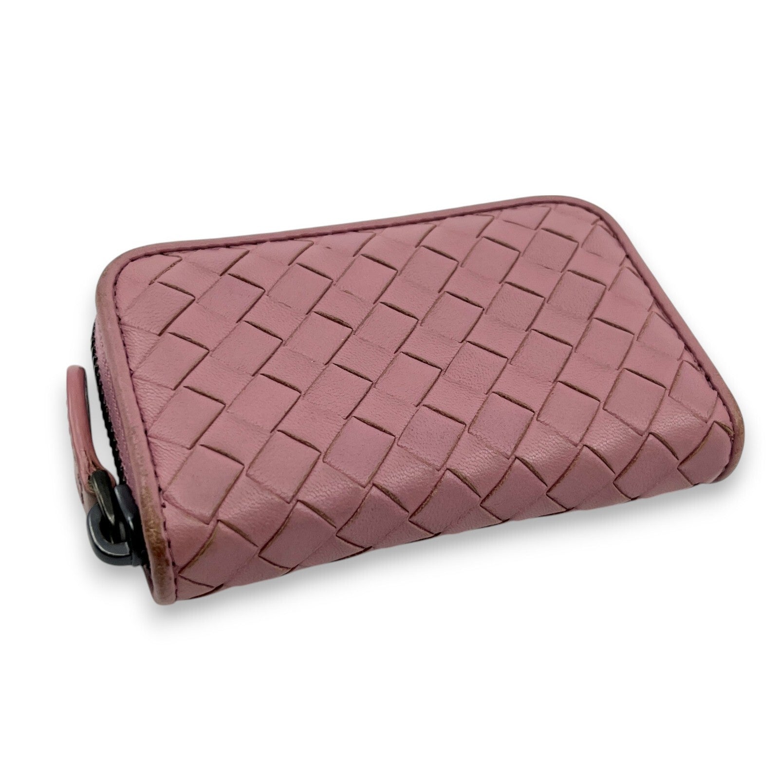 Bottega Veneta Intrecciato Leather Compact Zip-Around Wallet Pink