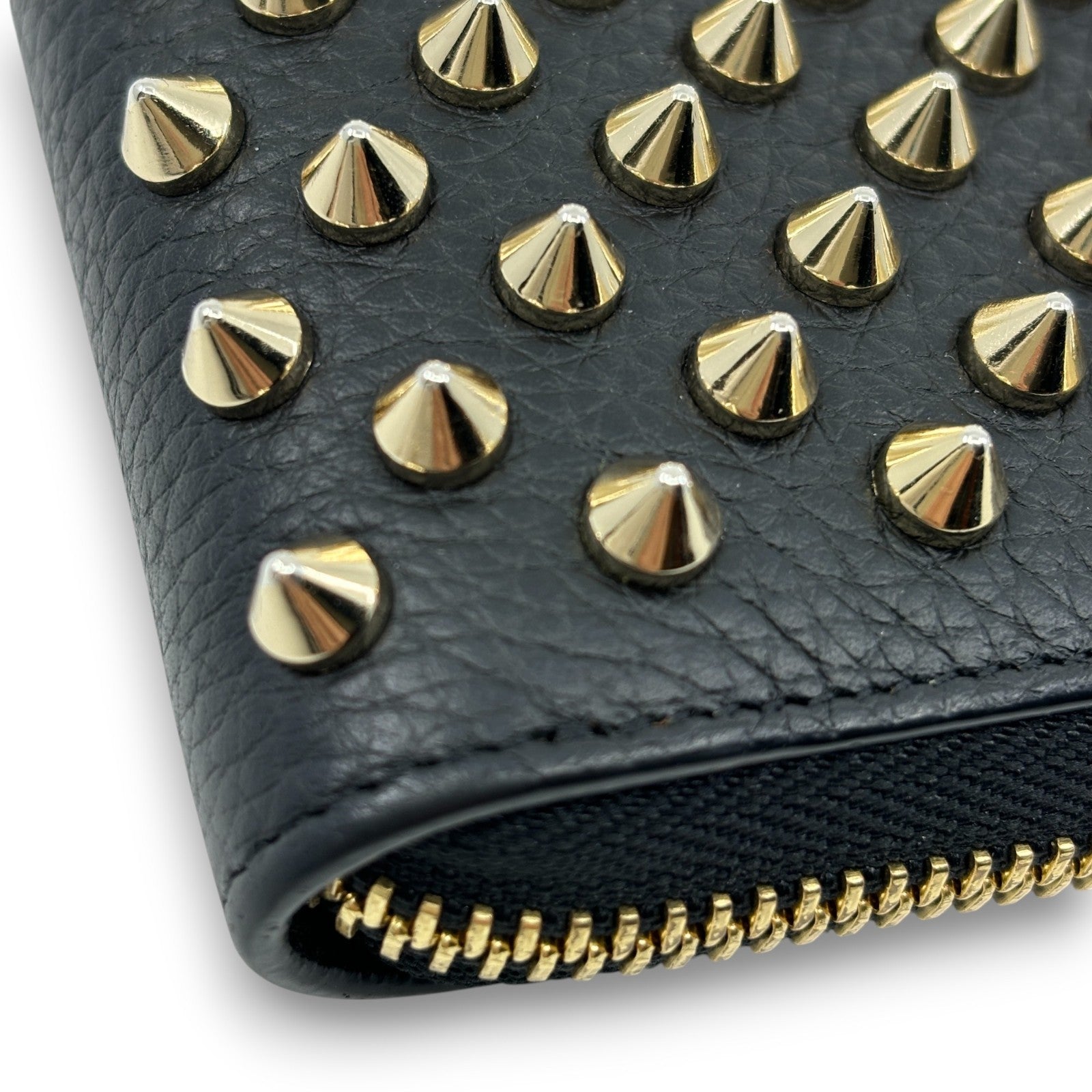 Christian Louboutin Panettone Black Leather Zip Wallet w/ Spikes Box Dust Bag