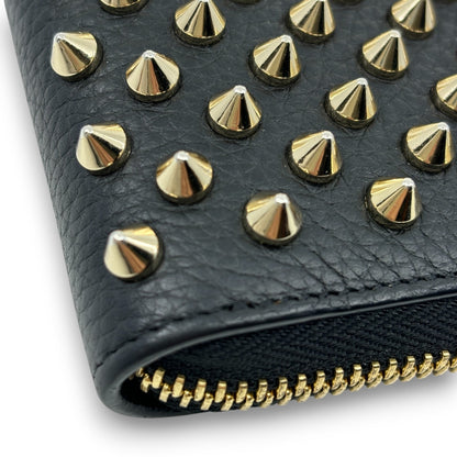 Christian Louboutin Panettone Black Leather Zip Wallet w/ Spikes Box Dust Bag