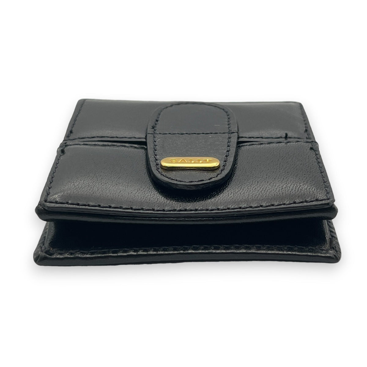 Bally Logo Plated Leather Coin Purse Wallet Black Compact