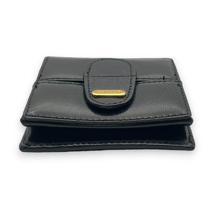Bally Logo Plated Leather Coin Purse Wallet Black Compact