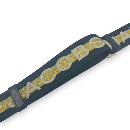 Marc Jacobs Adjustable Webbing Strap Black Gold with White Woven Logo