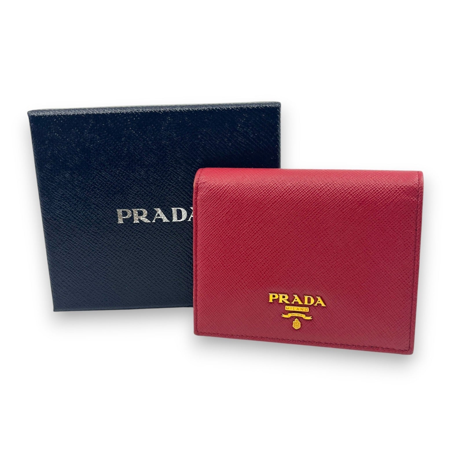 Prada Saffiano Leather Bifold Compact Wallet in Red w/ Box