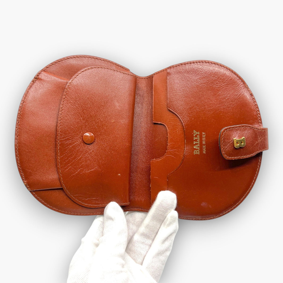 BALLY Vintage Coin Purse Wallet Leather Brown Black B Logo Made in Italy Compact