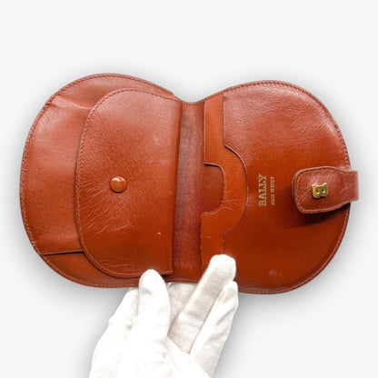 BALLY Vintage Coin Purse Wallet Leather Brown Black B Logo Made in Italy Compact