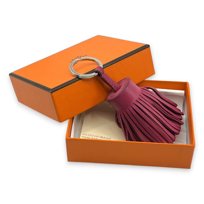 Hermès Carmen Rose Pourpre Pink Leather Tassel Key Ring Charm w/ Box