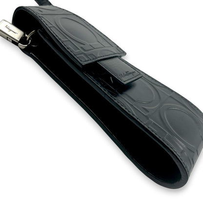 Salvatore Ferragamo Gancini Embossed Leather Mini Pouch Black  w/ Dust Bag