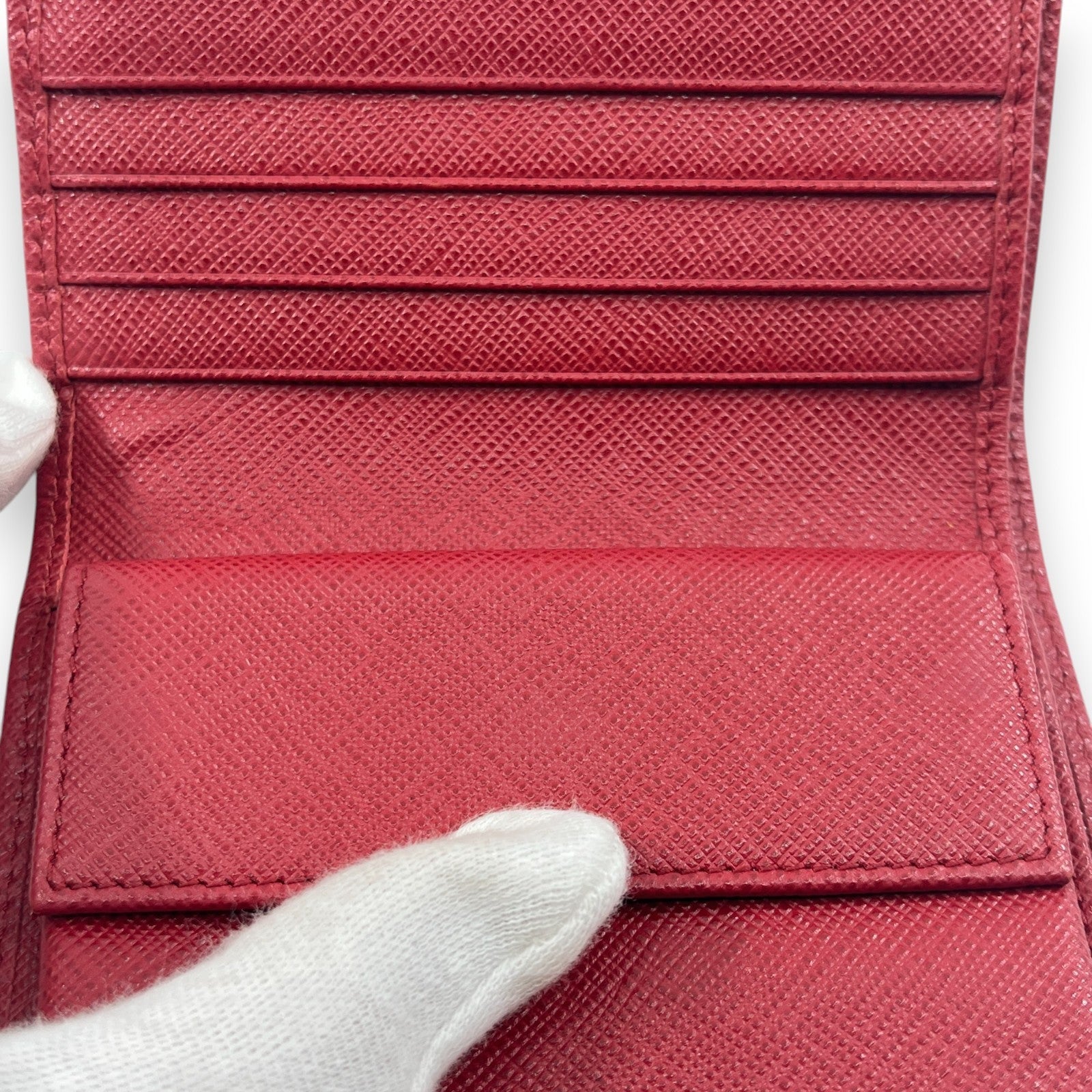 Prada Saffiano Leather Bifold Compact Wallet in Red w/ Box