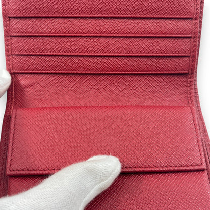 Prada Saffiano Leather Bifold Compact Wallet in Red w/ Box