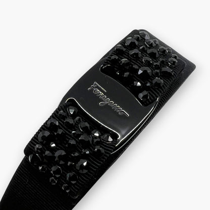 Salvatore Ferragamo Vara Ribbon Headband Crystal Black Italy W/ Dust Bag