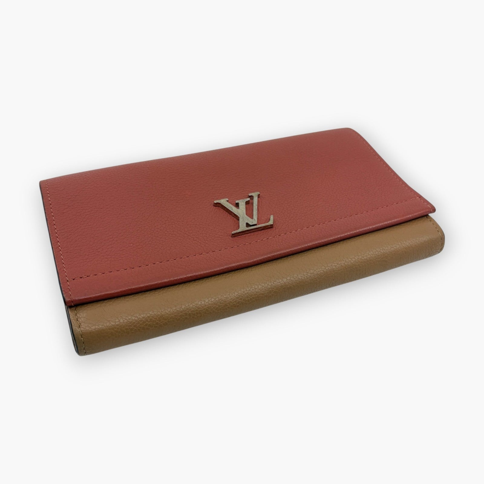 Louis Vuitton Portefeuille Lockme II Long Wallet Pink Beige Leather