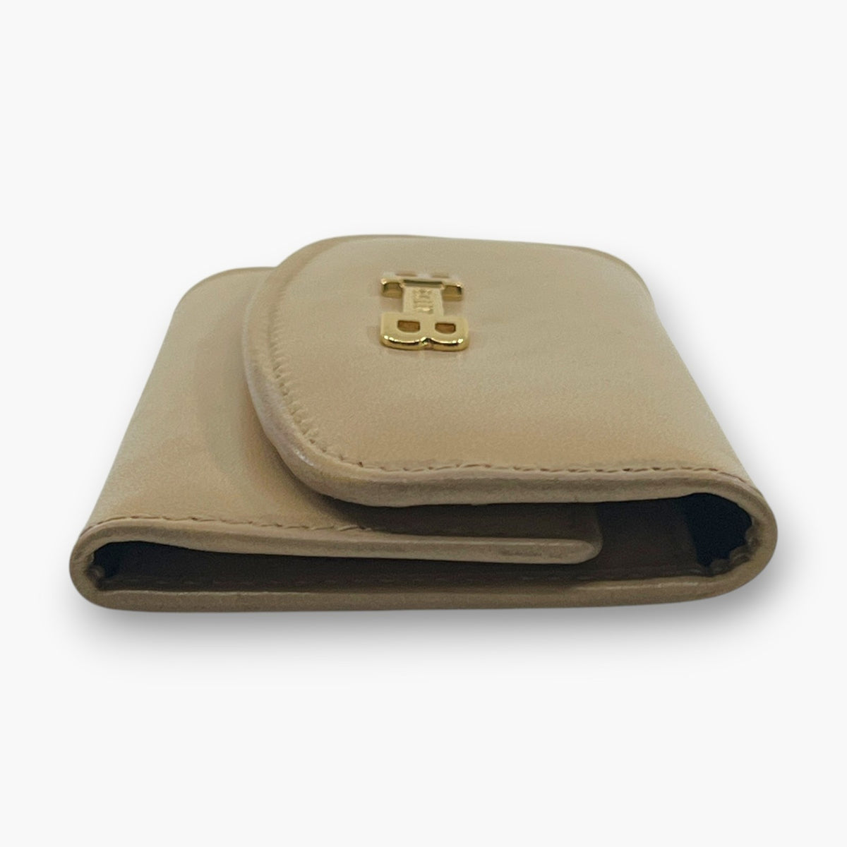 BALLY Leather Key Case 6 Hooks Beige Gold Tone Logo Made in Italy