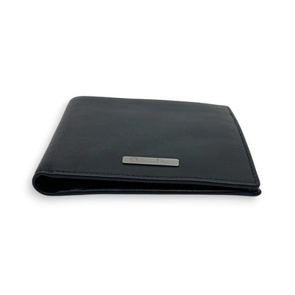 Christian Dior Black Leather Bifold Wallet with Silver Logo Plate