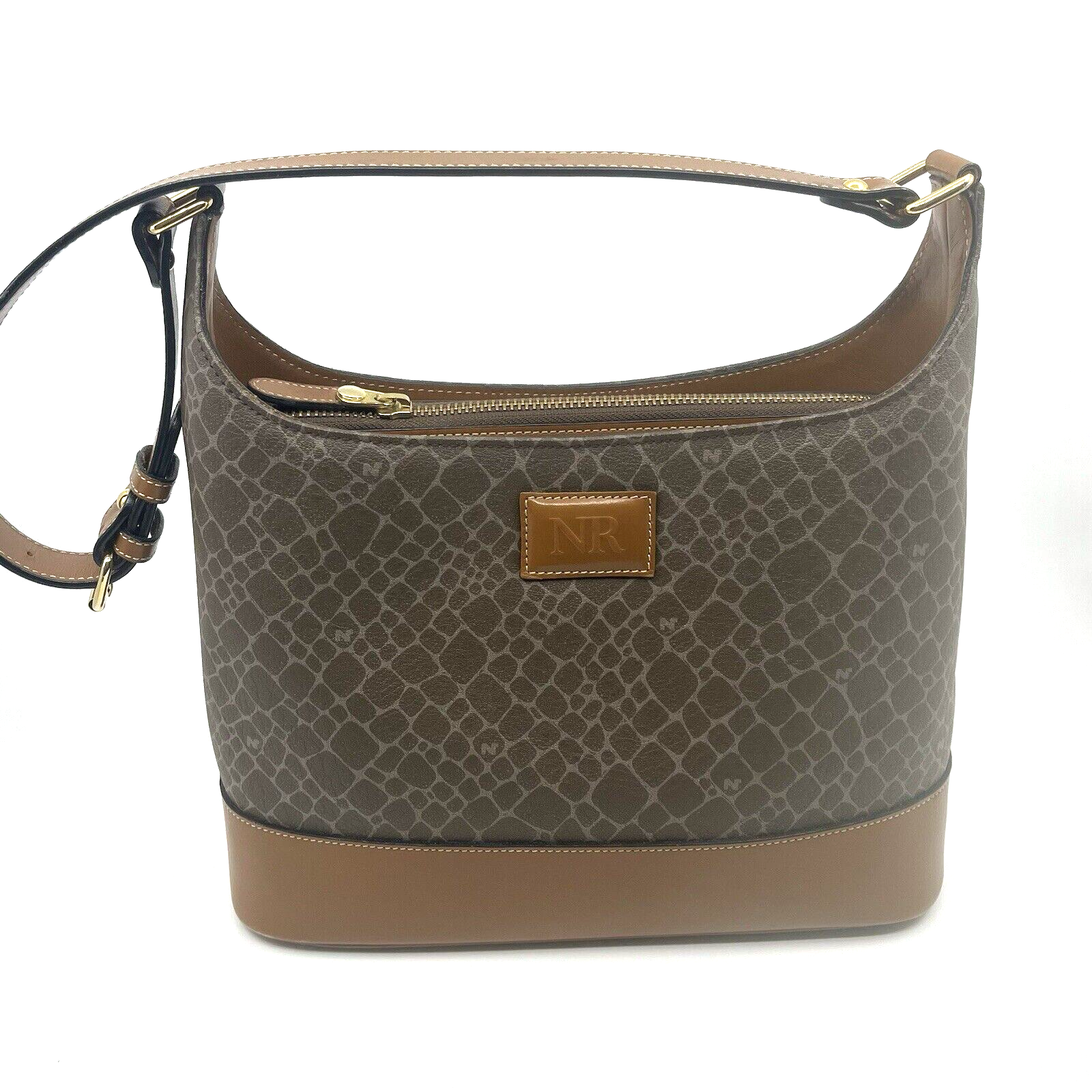 Nina Rich Leather Shoulder Bag Brown Key Case Necklace 3 Set