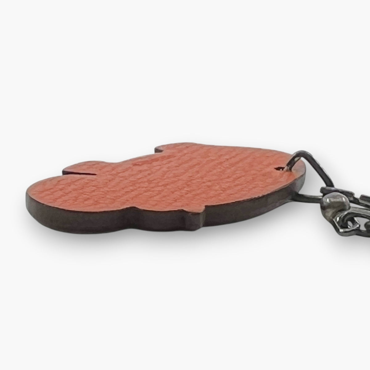 HERMES Hippopotamus Hippo Bag Charm Orange Brown Leather Silver Chain