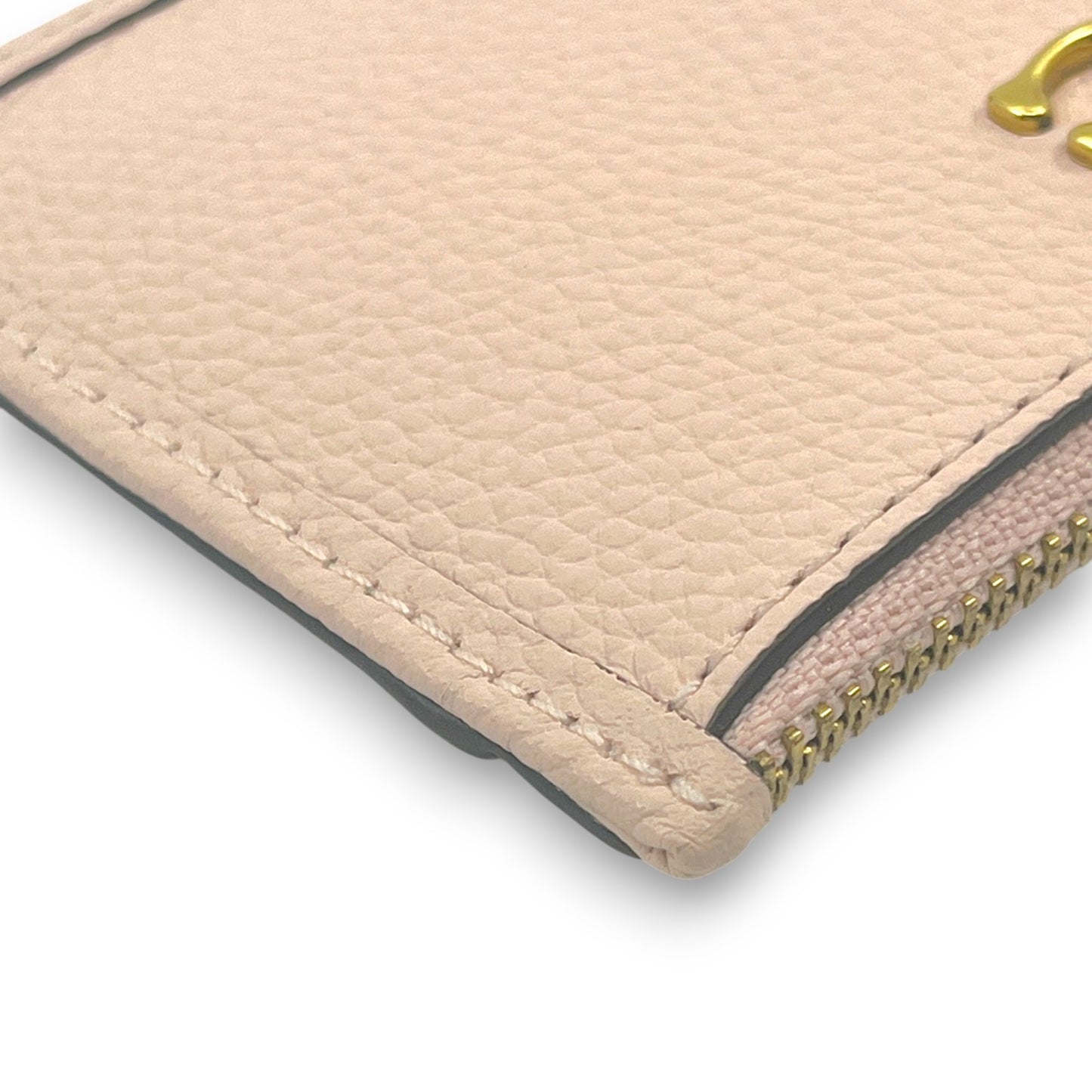 Coach Zip Card Case Coin Purse Light Pink Leather with Key Ring