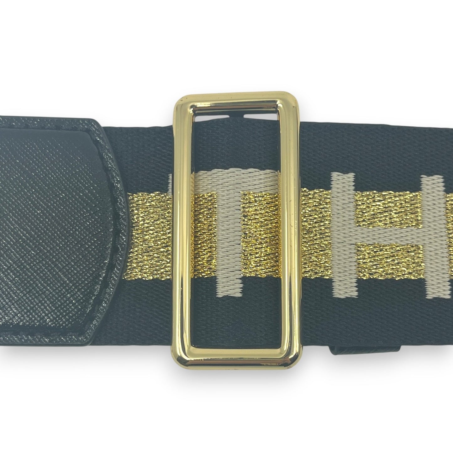 Marc Jacobs Adjustable Webbing Strap Black Gold with White Woven Logo