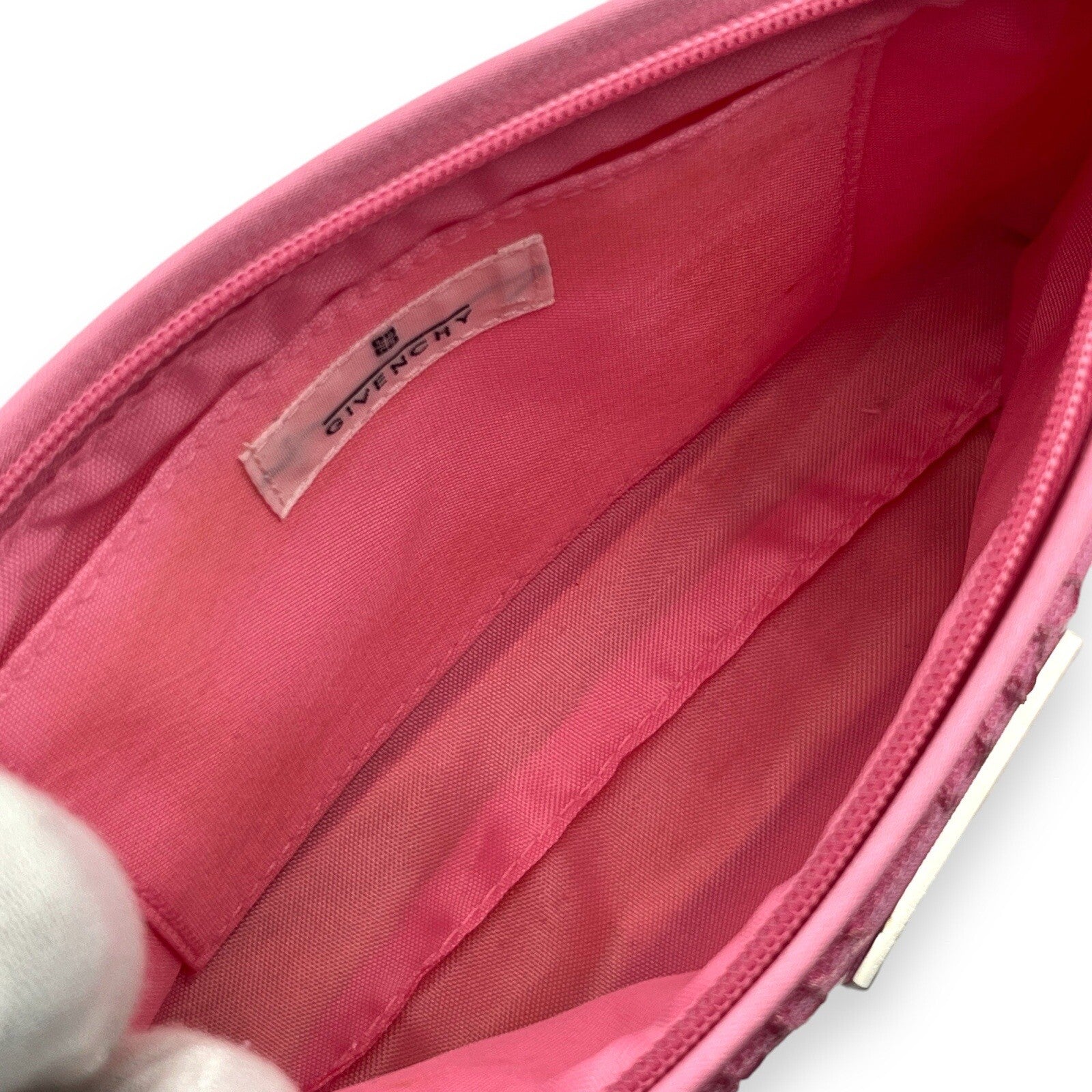 Givenchy Cosmetic Pouch Pink Floral Pattern Silver Logo Zipper