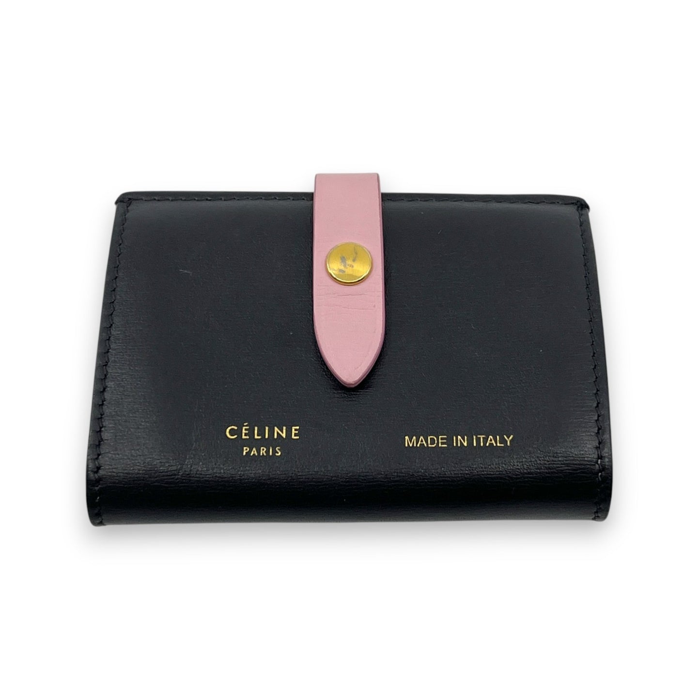 Celine Black Pink Leather Card Holder with Snap Tab